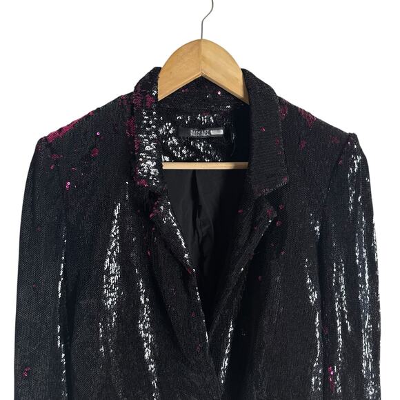 Badgley Mischka Black Pink Reverse Sequined Party Cocktail Blazer Jacket 4 - Picture 8 of 16